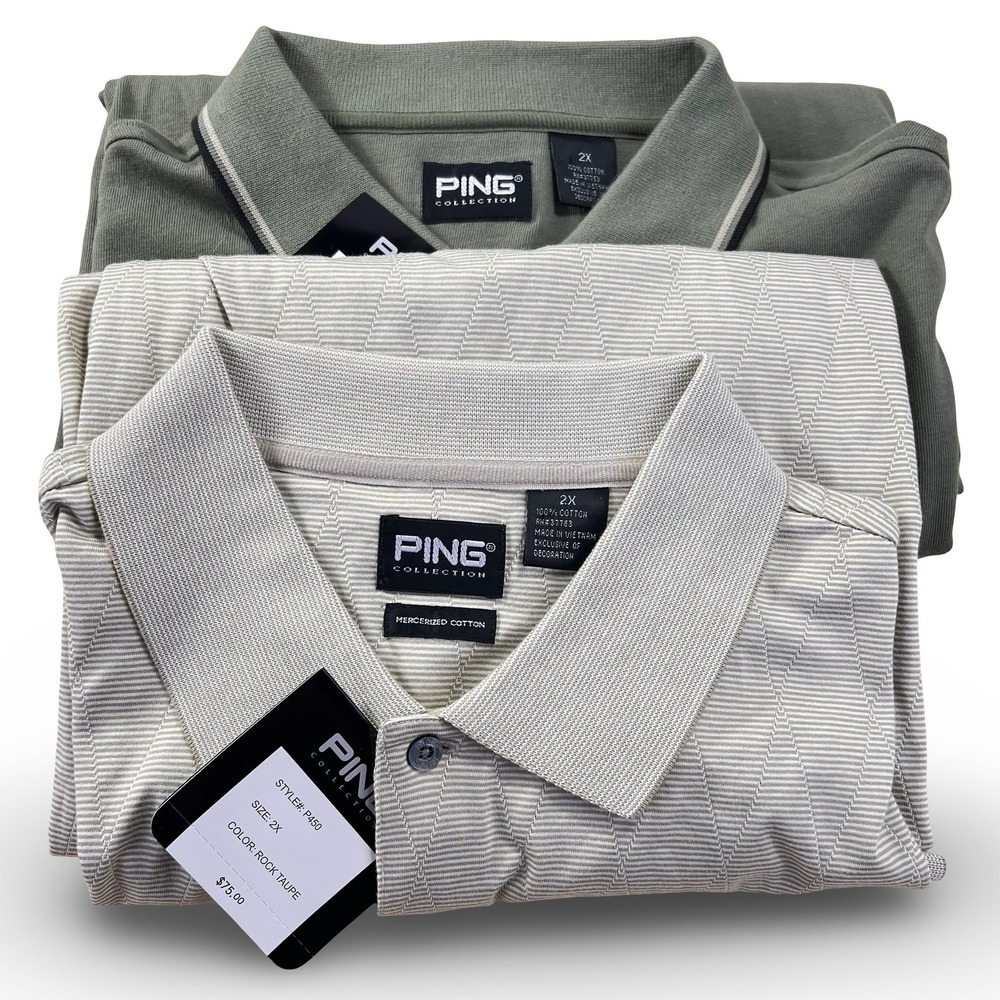 LOT of 2 Ping Polo Shirt Mens 2X Dill Green Strata G Logo Short Sleeve Cotton